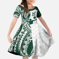 Polynesian Hawaii Volleyball Custom Family Matching Summer Maxi Dress and Hawaiian Shirt Kakau with Sport Style LT9 Daughter's Dress White - Polynesian Pride