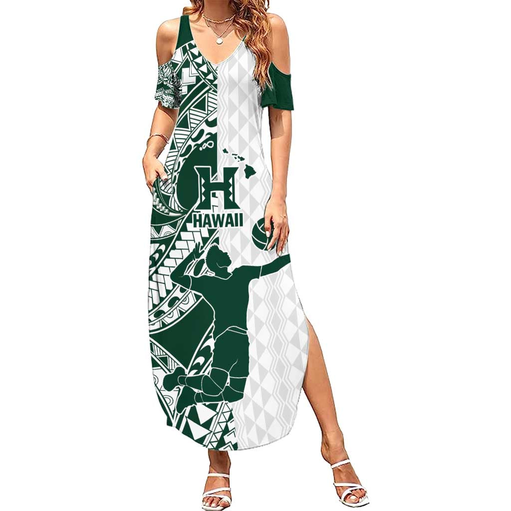 Polynesian Hawaii Volleyball Custom Family Matching Summer Maxi Dress and Hawaiian Shirt Kakau with Sport Style LT9 Mom's Dress White - Polynesian Pride