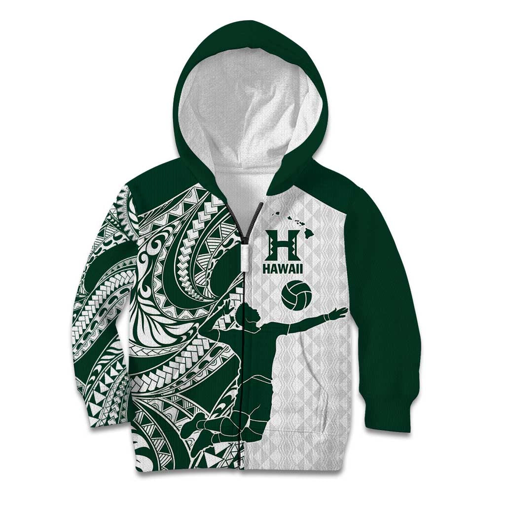 Polynesian Hawaii Volleyball Custom Kid Hoodie Kakau with Sport Style LT9 Zip Hoodie White - Polynesian Pride