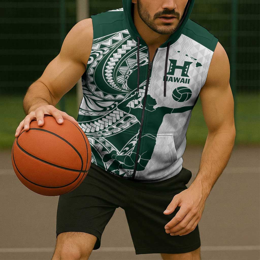 Polynesian Hawaii Volleyball Custom Sleeveless Zip Hoodie Kakau with Sport Style - Polynesian Pride
