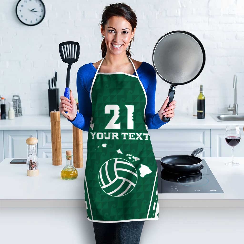 Polynesian Hawaii Volleyball Custom Apron Green Kakau with Map Motif - Polynesian Pride