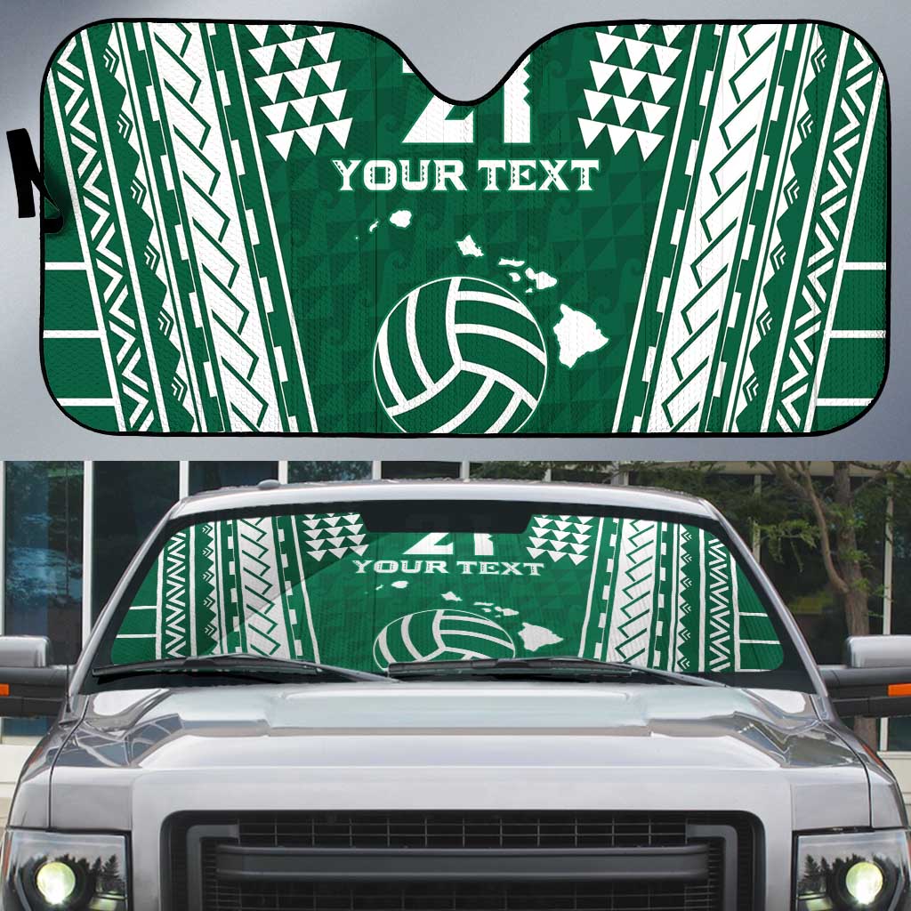 Polynesian Hawaii Volleyball Custom Auto Sun Shade Green Kakau with Map Motif - Polynesian Pride