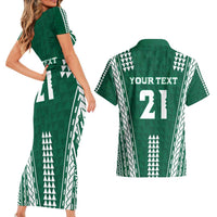 Polynesian Hawaii Volleyball Custom Couples Matching Short Sleeve Bodycon Dress and Hawaiian Shirt Green Kakau with Map Motif LT9 - Polynesian Pride