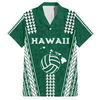 Polynesian Hawaii Volleyball Custom Family Matching Long Sleeve Bodycon Dress and Hawaiian Shirt Green Kakau with Map Motif LT9 Dad's Shirt - Short Sleeve Green - Polynesian Pride