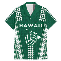 Polynesian Hawaii Volleyball Custom Family Matching Mermaid Dress and Hawaiian Shirt Green Kakau with Map Motif LT9 Dad's Shirt - Short Sleeve Green - Polynesian Pride