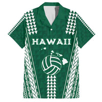Polynesian Hawaii Volleyball Custom Family Matching Off The Shoulder Long Sleeve Dress and Hawaiian Shirt Green Kakau with Map Motif LT9 Dad's Shirt - Short Sleeve Green - Polynesian Pride
