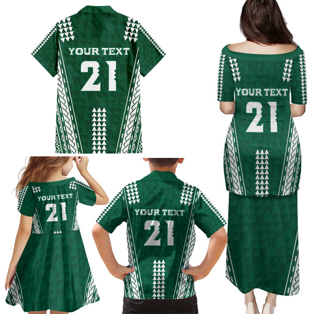 Polynesian Hawaii Volleyball Custom Family Matching Puletasi and Hawaiian Shirt Green Kakau with Map Motif LT9 - Polynesian Pride