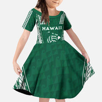 Polynesian Hawaii Volleyball Custom Family Matching Short Sleeve Bodycon Dress and Hawaiian Shirt Green Kakau with Map Motif LT9 Daughter's Dress Green - Polynesian Pride