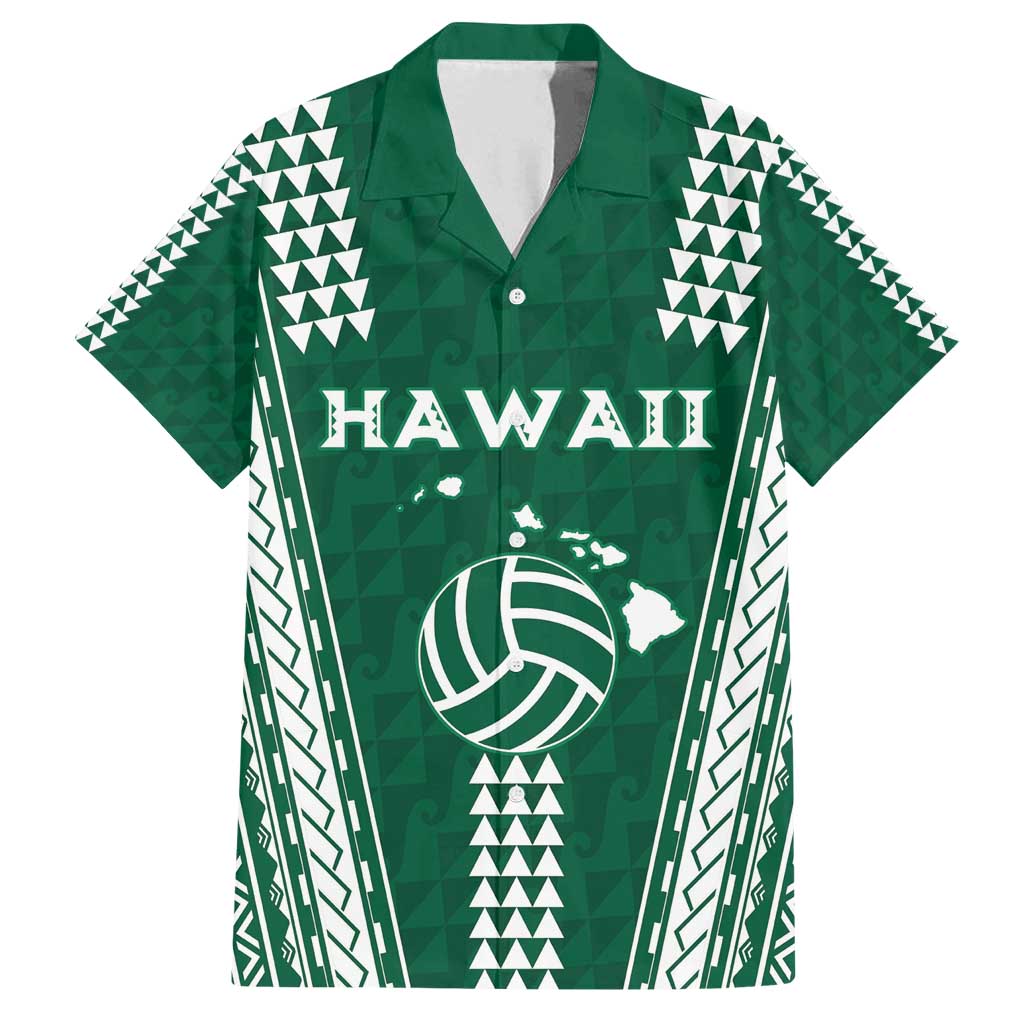 Polynesian Hawaii Volleyball Custom Family Matching Summer Maxi Dress and Hawaiian Shirt Green Kakau with Map Motif LT9 Dad's Shirt - Short Sleeve Green - Polynesian Pride