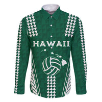 Polynesian Hawaii Volleyball Custom Family Matching Summer Maxi Dress and Hawaiian Shirt Green Kakau with Map Motif LT9 Dad's Shirt - Long Sleeve Green - Polynesian Pride