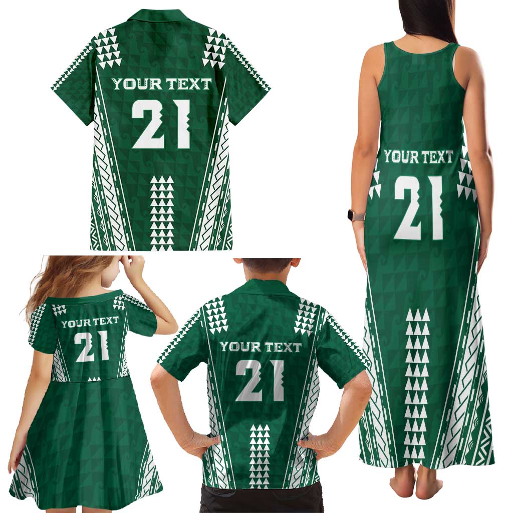 Polynesian Hawaii Volleyball Custom Family Matching Tank Maxi Dress and Hawaiian Shirt Green Kakau with Map Motif LT9 - Polynesian Pride