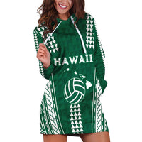 Polynesian Hawaii Volleyball Custom Hoodie Dress Green Kakau with Map Motif