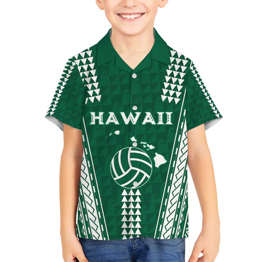 Polynesian Hawaii Volleyball Custom Kid Hawaiian Shirt Green Kakau with Map Motif