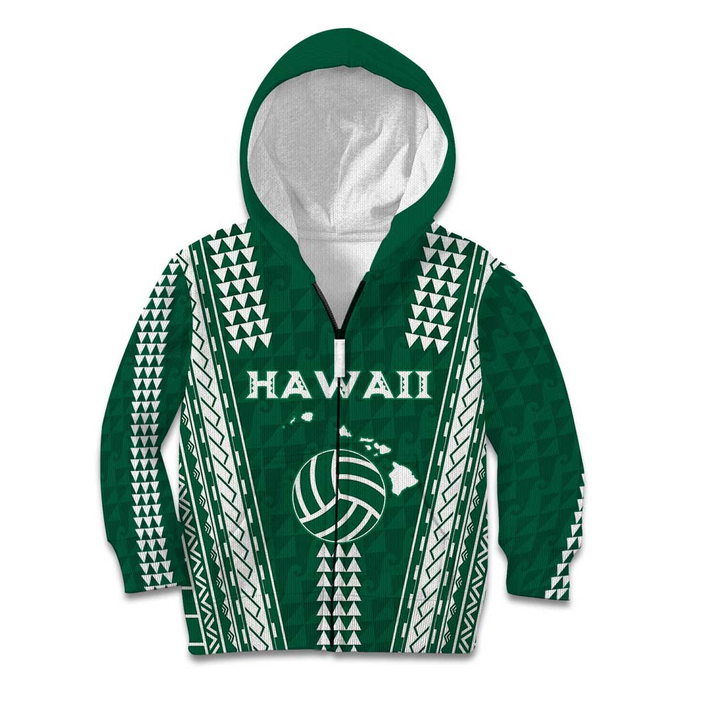 Polynesian Hawaii Volleyball Custom Kid Hoodie Green Kakau with Map Motif LT9 Zip Hoodie Green - Polynesian Pride