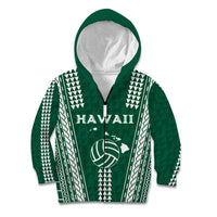 Polynesian Hawaii Volleyball Custom Kid Hoodie Green Kakau with Map Motif LT9 Zip Hoodie Green - Polynesian Pride