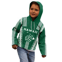 Polynesian Hawaii Volleyball Custom Kid Hoodie Green Kakau with Map Motif LT9 - Polynesian Pride