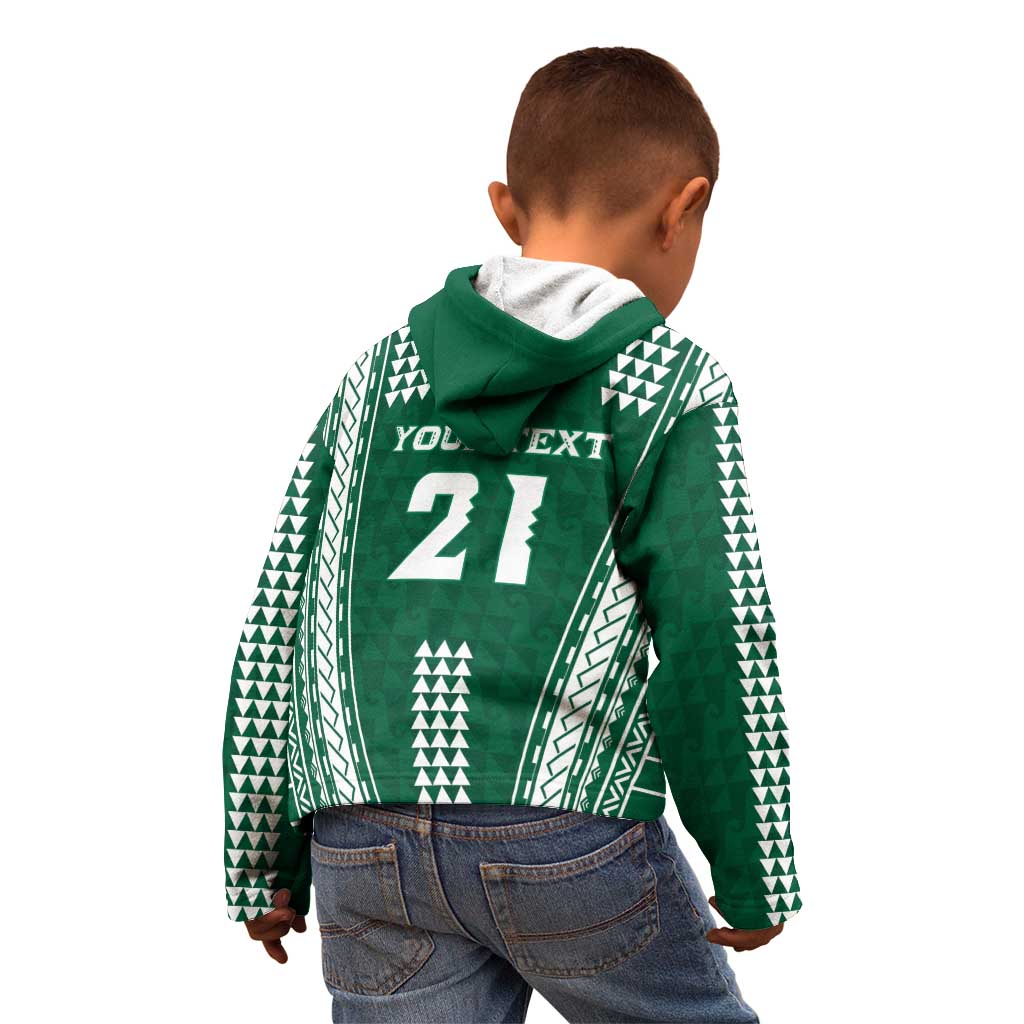 Polynesian Hawaii Volleyball Custom Kid Hoodie Green Kakau with Map Motif LT9 - Polynesian Pride