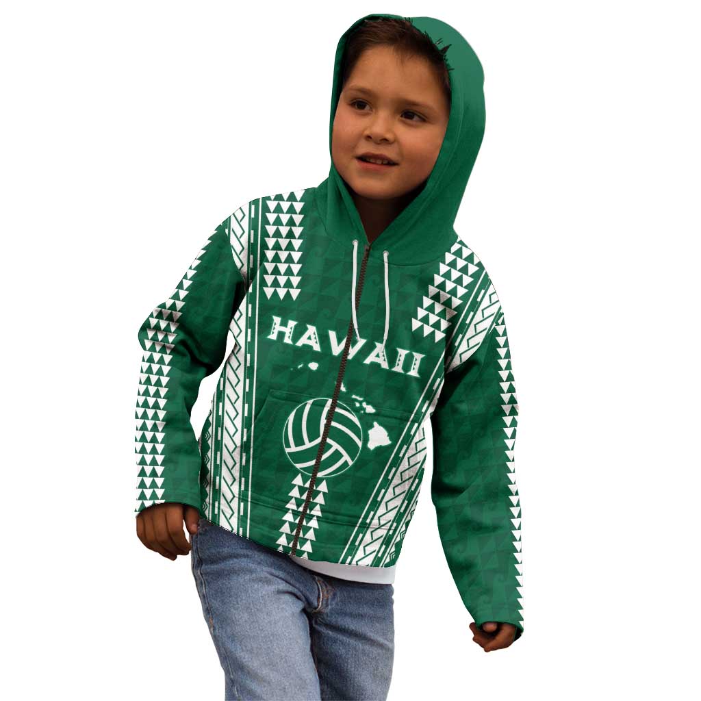Polynesian Hawaii Volleyball Custom Kid Hoodie Green Kakau with Map Motif LT9 - Polynesian Pride