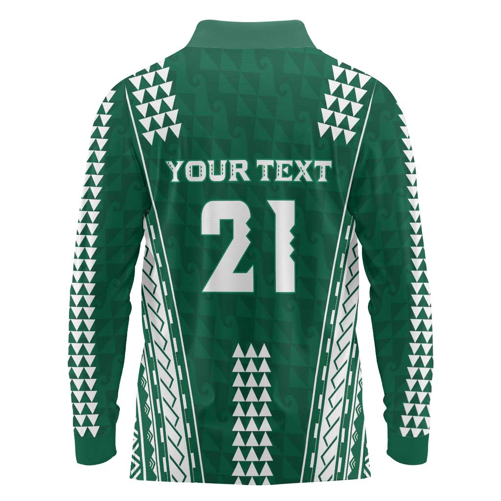 Polynesian Hawaii Volleyball Custom Long Sleeve Polo Shirt Green Kakau with Map Motif LT9 - Polynesian Pride