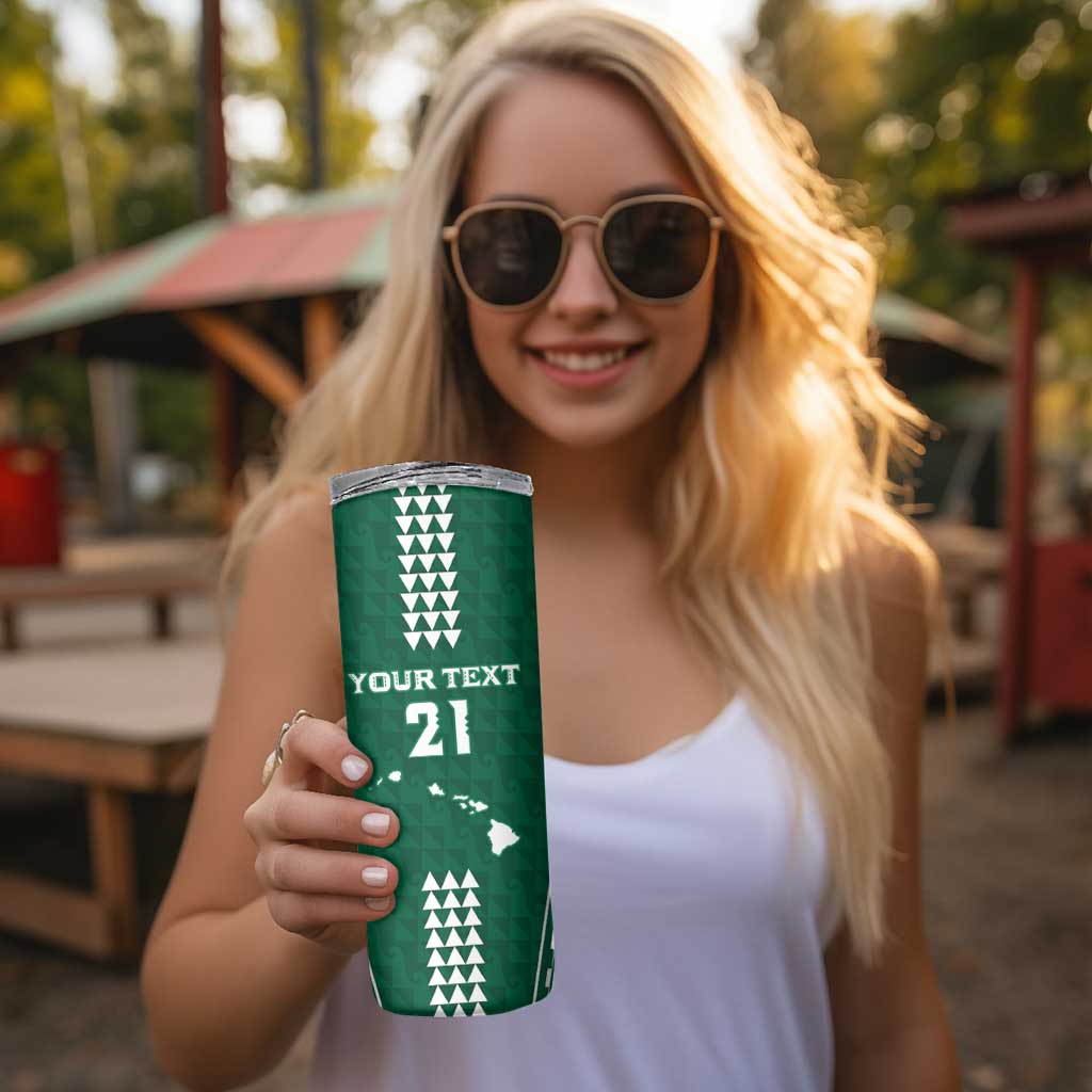 Polynesian Hawaii Volleyball Custom Skinny Tumbler Green Kakau with Map Motif