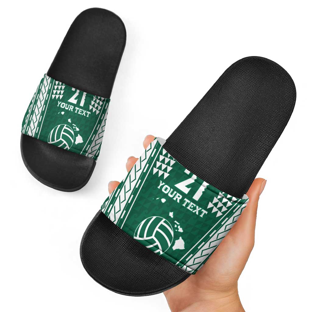 Polynesian Hawaii Volleyball Custom Slide Sandals Green Kakau with Map Motif - Polynesian Pride