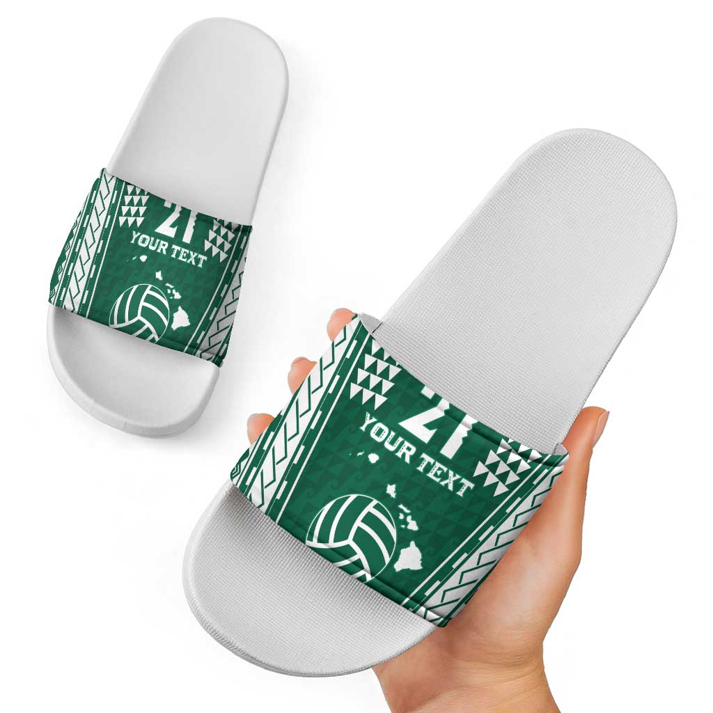 Polynesian Hawaii Volleyball Custom Slide Sandals Green Kakau with Map Motif - Polynesian Pride