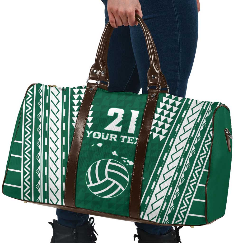 Polynesian Hawaii Volleyball Custom Travel Bag Green Kakau with Map Motif - Polynesian Pride