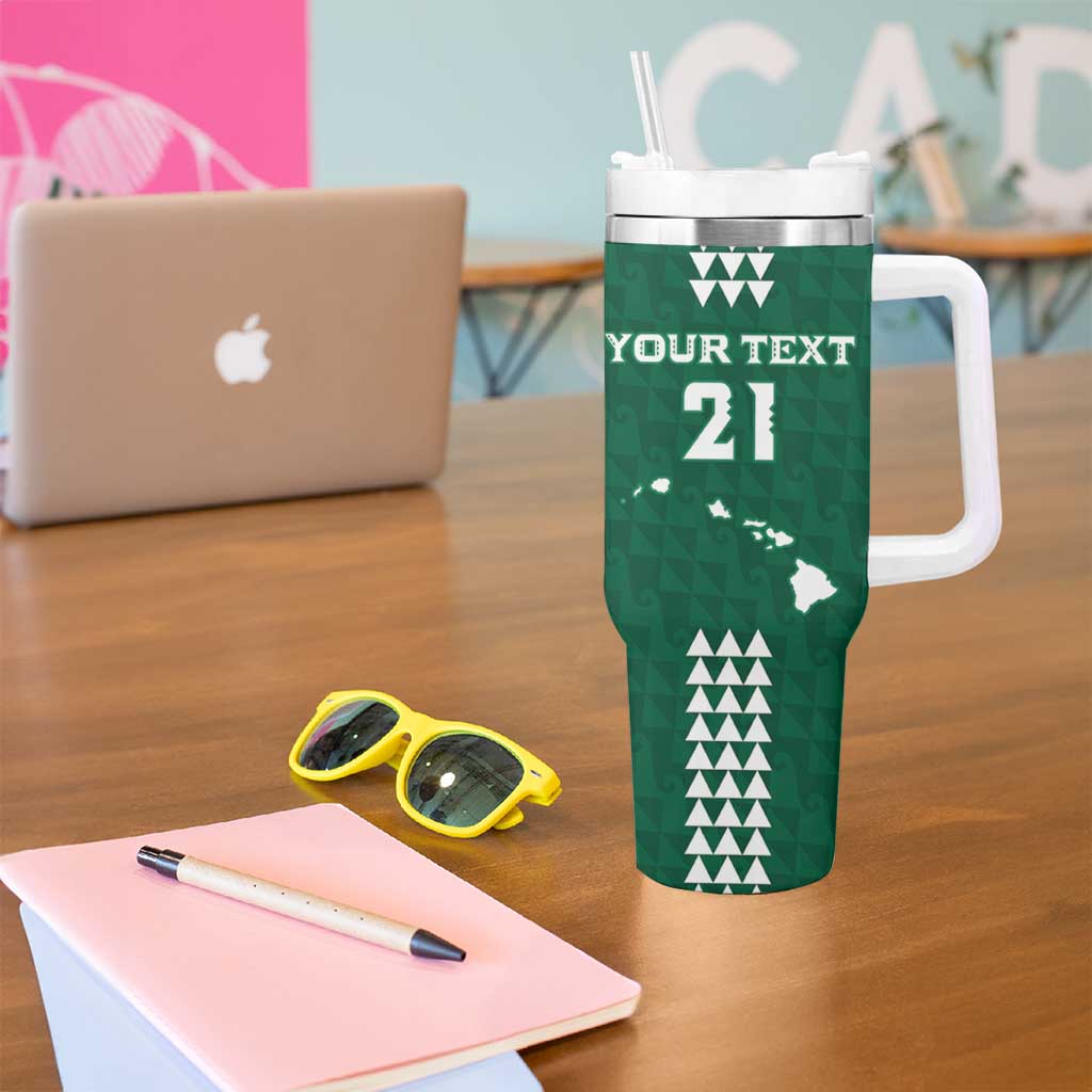 Polynesian Hawaii Volleyball Custom Tumbler With Handle Green Kakau with Map Motif