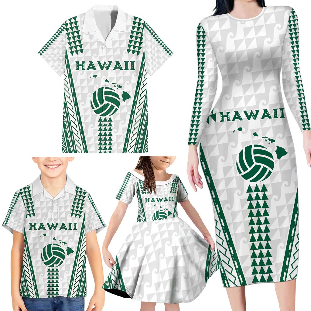 Polynesian Hawaii Volleyball Custom Family Matching Long Sleeve Bodycon Dress and Hawaiian Shirt White Kakau with Map Motif LT9 - Polynesian Pride