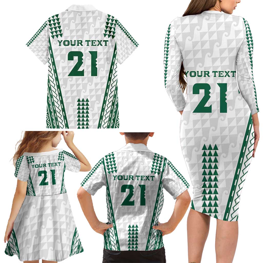 Polynesian Hawaii Volleyball Custom Family Matching Long Sleeve Bodycon Dress and Hawaiian Shirt White Kakau with Map Motif LT9 - Polynesian Pride