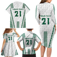 Polynesian Hawaii Volleyball Custom Family Matching Long Sleeve Bodycon Dress and Hawaiian Shirt White Kakau with Map Motif LT9 - Polynesian Pride