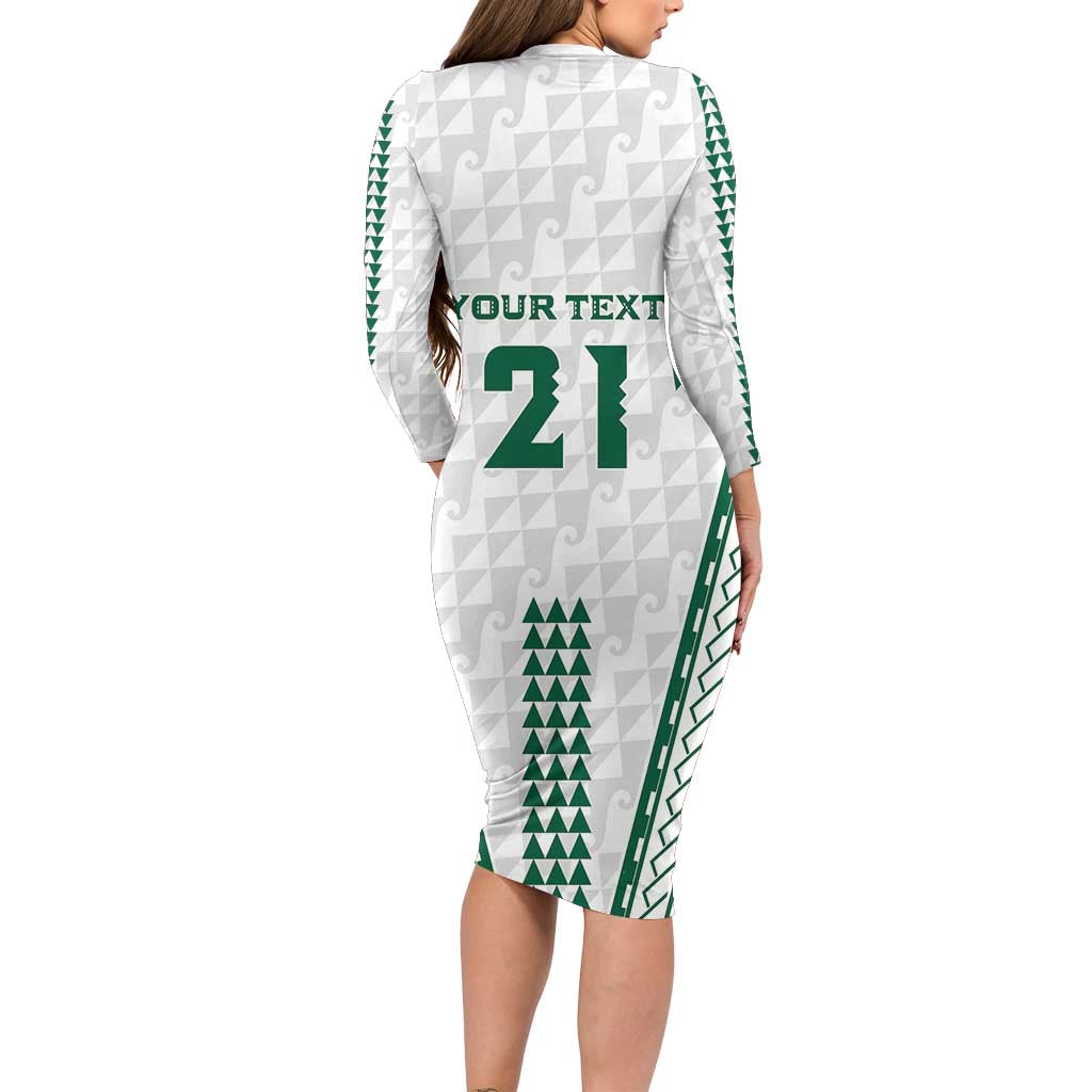 Polynesian Hawaii Volleyball Custom Family Matching Long Sleeve Bodycon Dress and Hawaiian Shirt White Kakau with Map Motif LT9 - Polynesian Pride