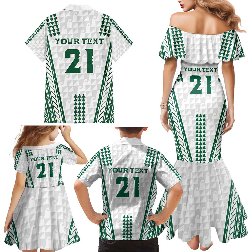 Polynesian Hawaii Volleyball Custom Family Matching Mermaid Dress and Hawaiian Shirt White Kakau with Map Motif LT9 - Polynesian Pride