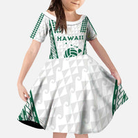 Polynesian Hawaii Volleyball Custom Family Matching Off The Shoulder Long Sleeve Dress and Hawaiian Shirt White Kakau with Map Motif LT9 Daughter's Dress White - Polynesian Pride