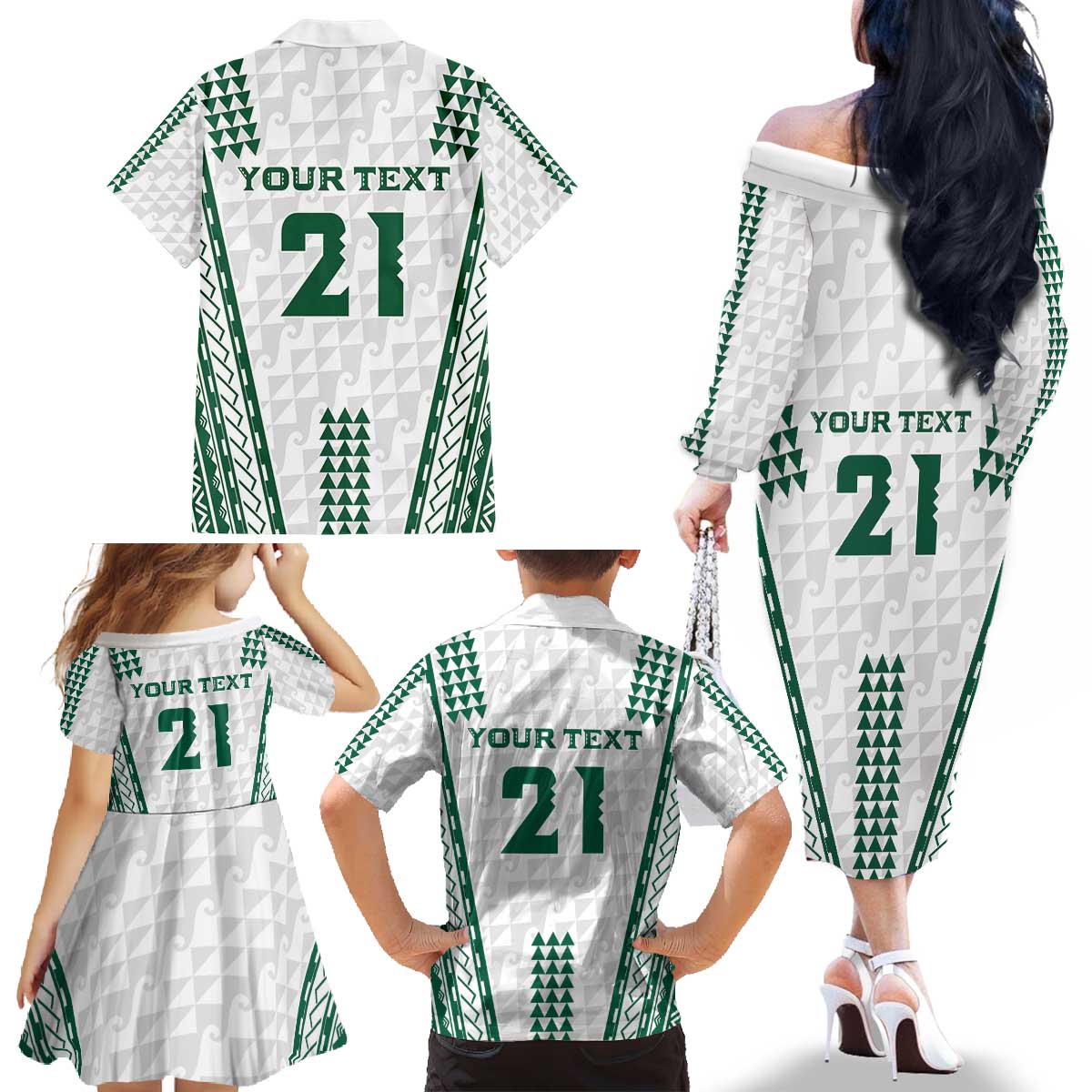 Polynesian Hawaii Volleyball Custom Family Matching Off The Shoulder Long Sleeve Dress and Hawaiian Shirt White Kakau with Map Motif LT9 - Polynesian Pride