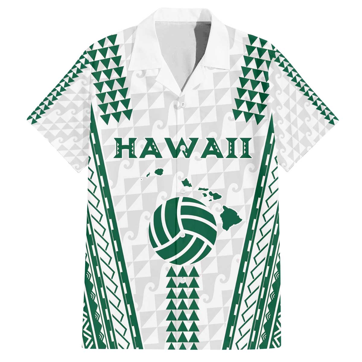 Polynesian Hawaii Volleyball Custom Family Matching Off The Shoulder Long Sleeve Dress and Hawaiian Shirt White Kakau with Map Motif LT9 Dad's Shirt - Short Sleeve White - Polynesian Pride