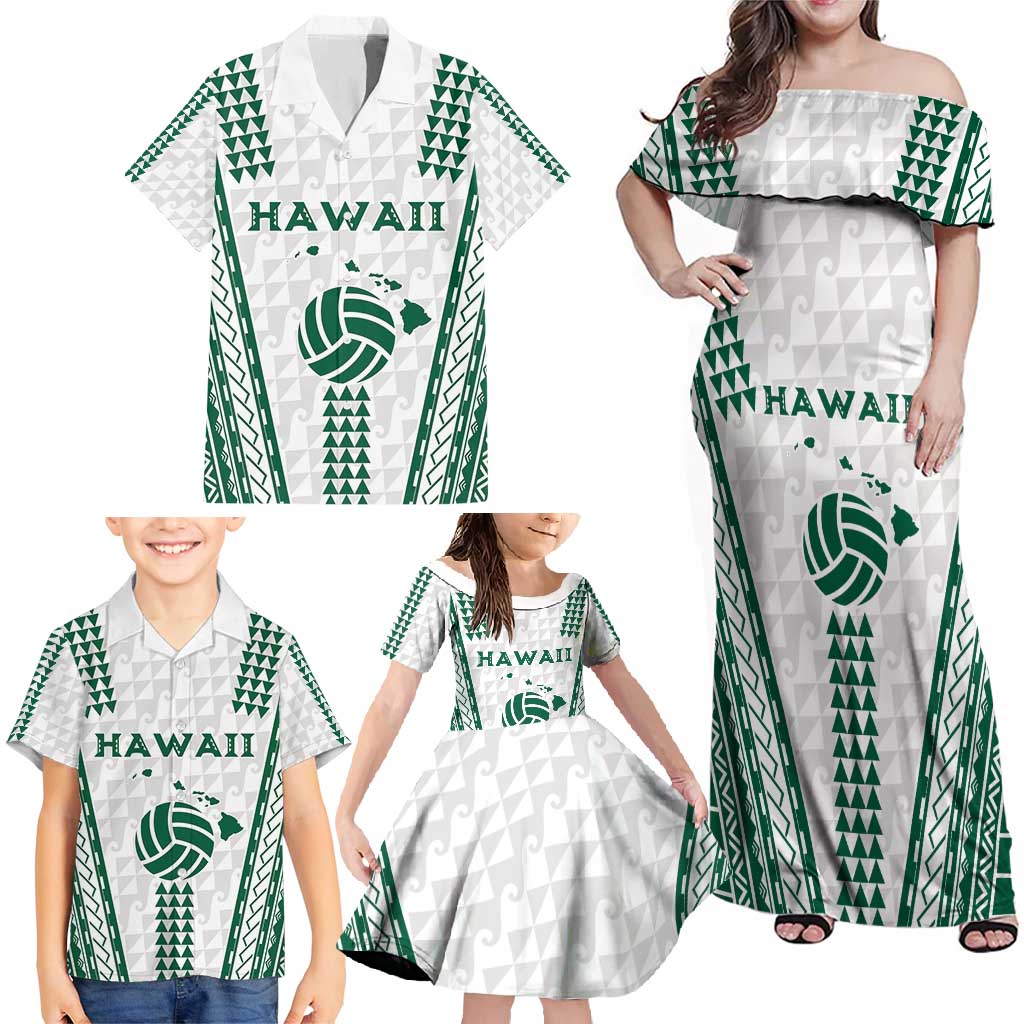 Polynesian Hawaii Volleyball Custom Family Matching Off Shoulder Maxi Dress and Hawaiian Shirt White Kakau with Map Motif LT9 - Polynesian Pride