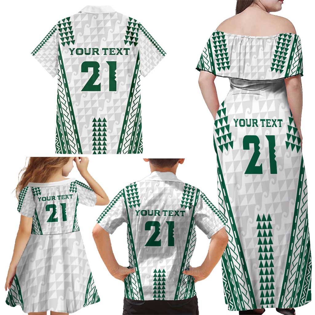 Polynesian Hawaii Volleyball Custom Family Matching Off Shoulder Maxi Dress and Hawaiian Shirt White Kakau with Map Motif LT9 - Polynesian Pride