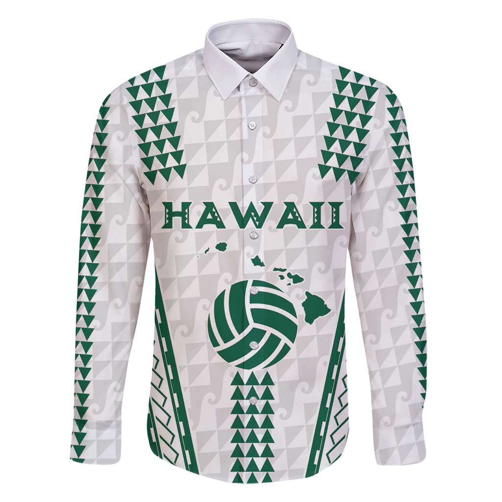 Polynesian Hawaii Volleyball Custom Family Matching Off Shoulder Maxi Dress and Hawaiian Shirt White Kakau with Map Motif LT9 Dad's Shirt - Long Sleeve White - Polynesian Pride