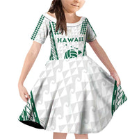 Polynesian Hawaii Volleyball Custom Family Matching Off Shoulder Short Dress and Hawaiian Shirt White Kakau with Map Motif LT9 Daughter's Dress White - Polynesian Pride