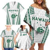 Polynesian Hawaii Volleyball Custom Family Matching Off Shoulder Short Dress and Hawaiian Shirt White Kakau with Map Motif LT9 - Polynesian Pride