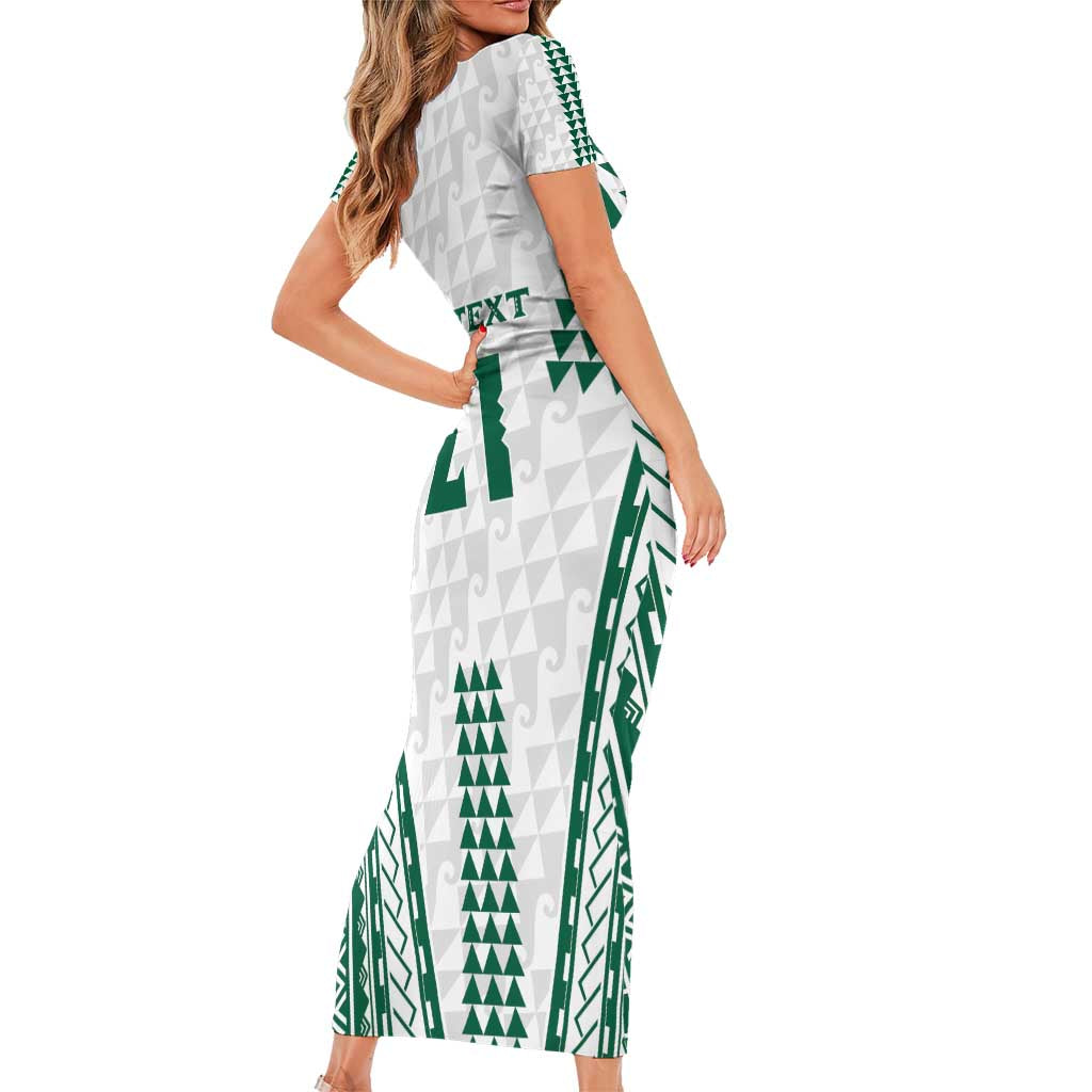 Polynesian Hawaii Volleyball Custom Family Matching Short Sleeve Bodycon Dress and Hawaiian Shirt White Kakau with Map Motif LT9 - Polynesian Pride