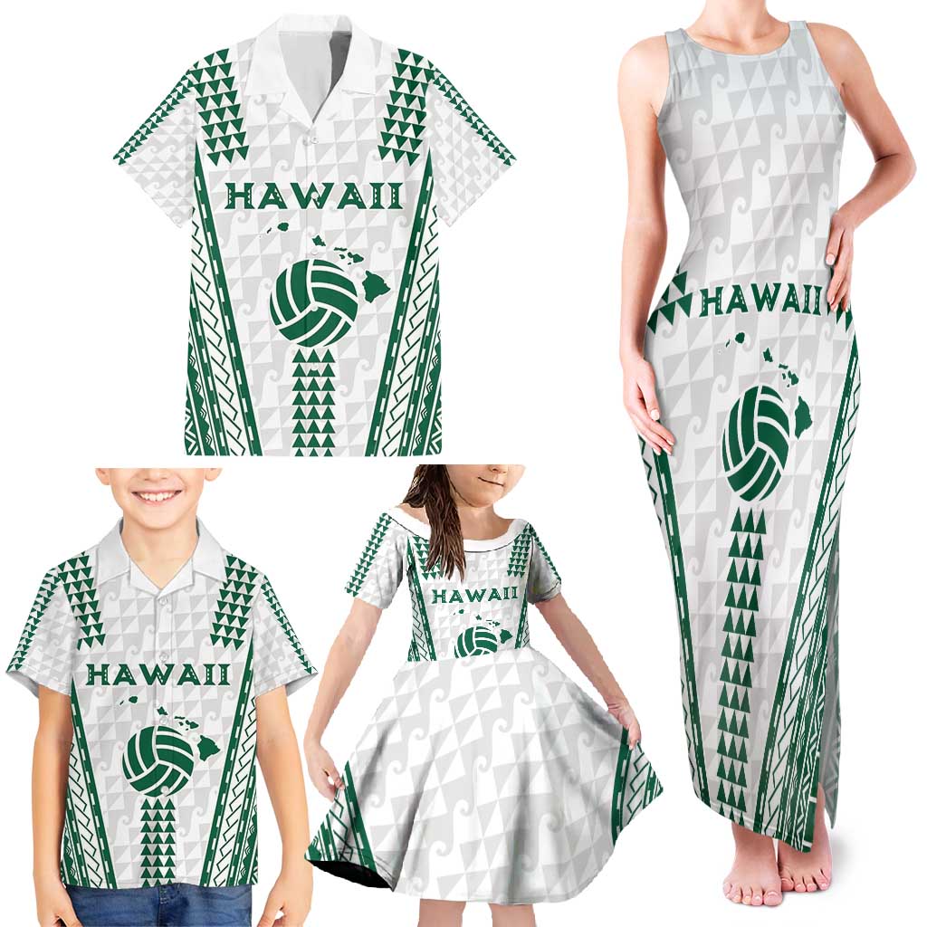 Polynesian Hawaii Volleyball Custom Family Matching Tank Maxi Dress and Hawaiian Shirt White Kakau with Map Motif LT9 - Polynesian Pride