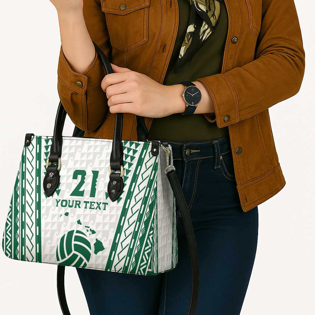 Polynesian Hawaii Volleyball Custom Leather Bag White Kakau with Map Motif - Polynesian Pride