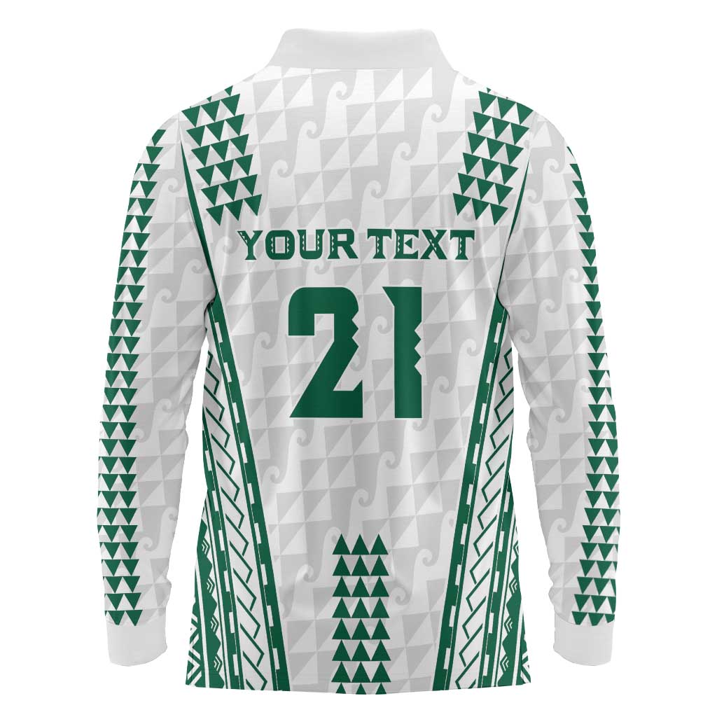 Polynesian Hawaii Volleyball Custom Long Sleeve Polo Shirt White Kakau with Map Motif LT9 - Polynesian Pride