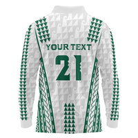 Polynesian Hawaii Volleyball Custom Long Sleeve Polo Shirt White Kakau with Map Motif LT9 - Polynesian Pride