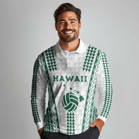 Polynesian Hawaii Volleyball Custom Long Sleeve Polo Shirt White Kakau with Map Motif LT9 - Polynesian Pride