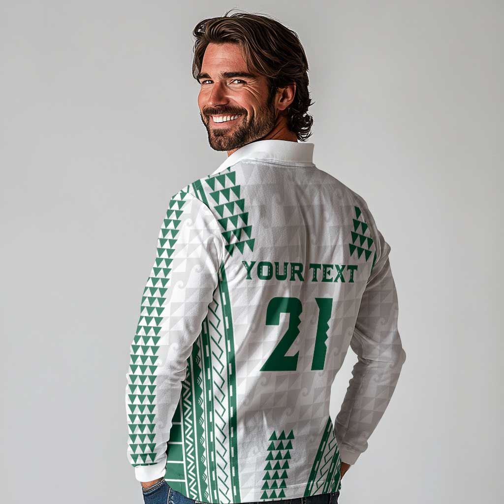 Polynesian Hawaii Volleyball Custom Long Sleeve Polo Shirt White Kakau with Map Motif LT9 - Polynesian Pride