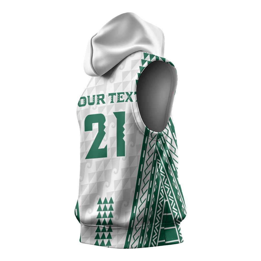 Polynesian Hawaii Volleyball Custom Sleeveless Hoodie White Kakau with Map Motif - Polynesian Pride