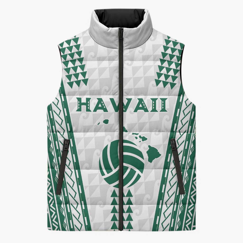 Polynesian Hawaii Volleyball Custom Sleeveless Puffer Jacket White Kakau with Map Motif - Polynesian Pride